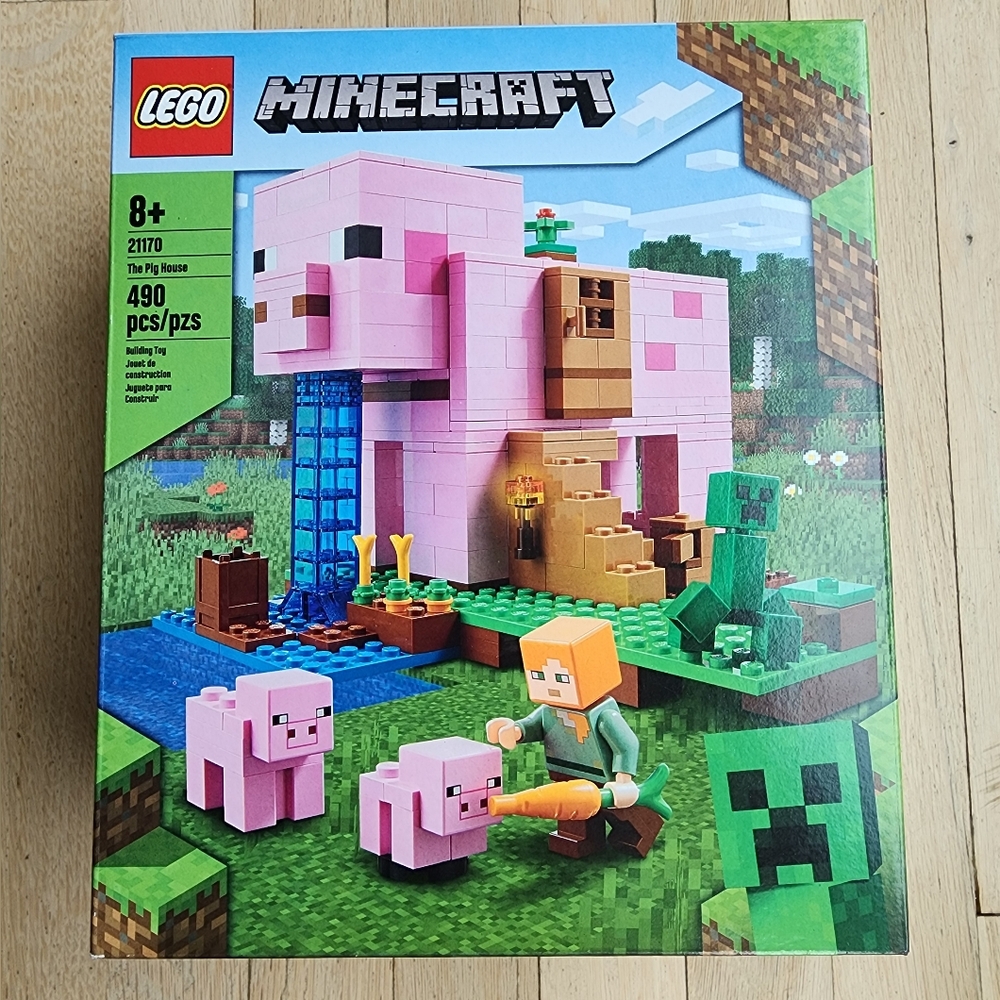 LEGO Minecraft Pig House Set with Pink and Green Blocks